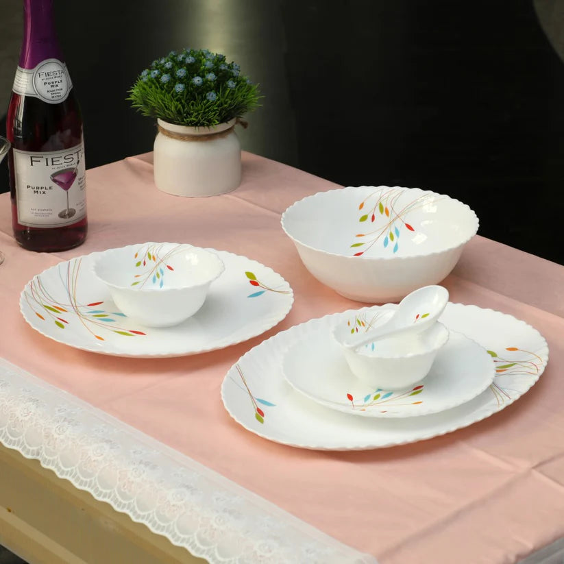 33 PC | White FESTON Shape | Dinner Set | Sanjeev Kapoor