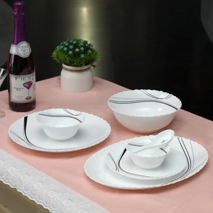 33 PC | White FESTON Shape | Dinner Set | Sanjeev Kapoor