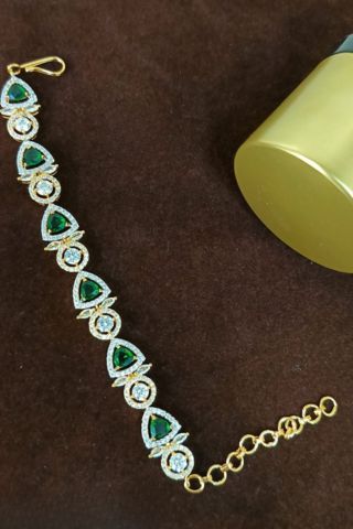 Elegant AD Triangles Shape Fancy Bracelet with Cubic Zirconia Diamond – Gold Plated