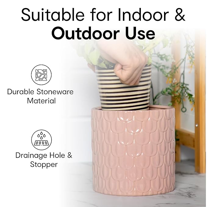 Anko Pink Scalloped Ceramic Pot