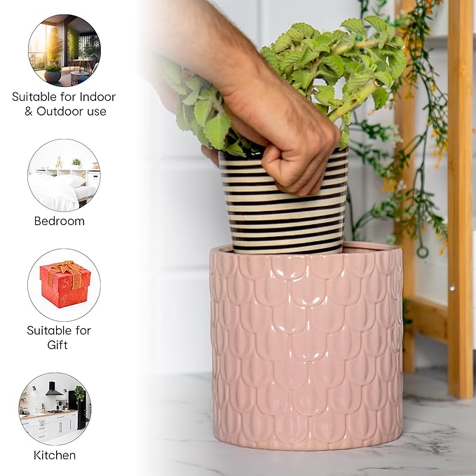 Anko Pink Scalloped Ceramic Pot