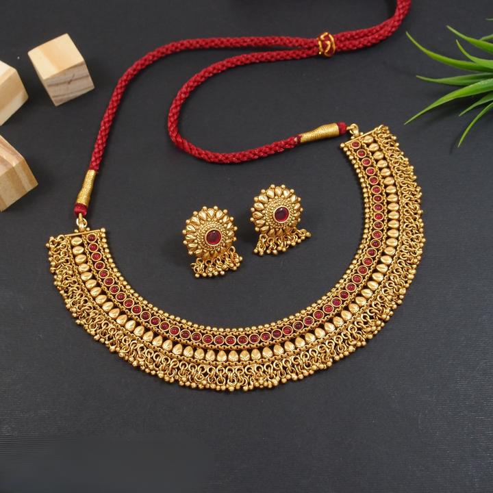 Brass Necklace Set with 1 Gram Rajwadi Gold Polish