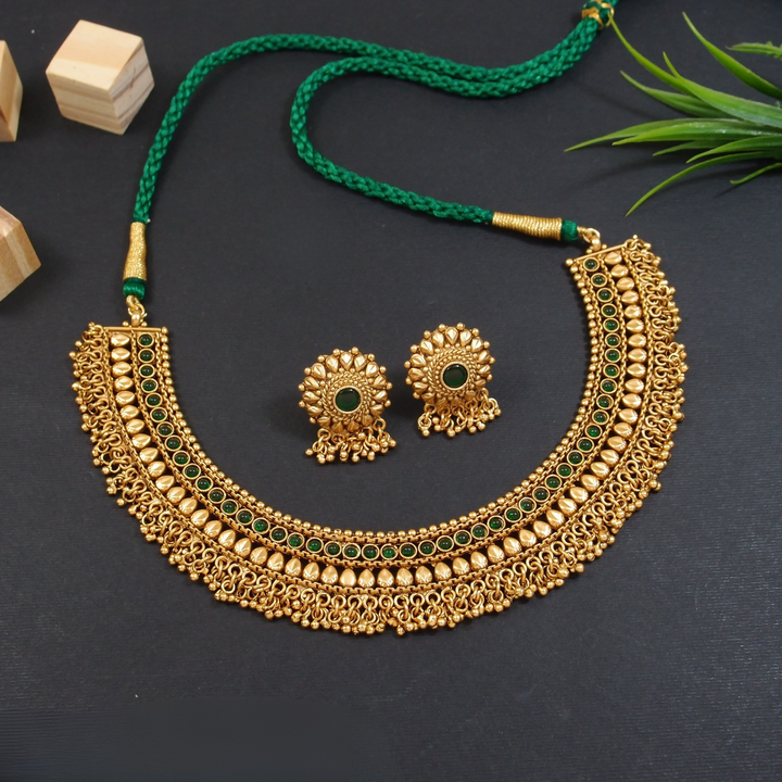Brass Necklace Set with 1 Gram Rajwadi Gold Polish