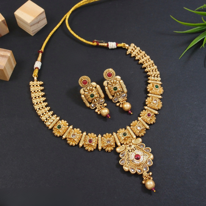 Brass Necklace Set with 1gram Rajwadi Gold Polish