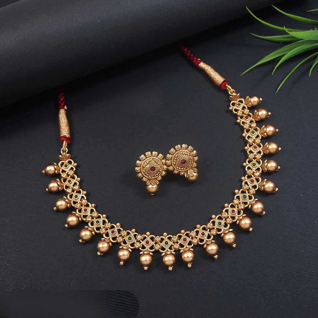 Brass Necklace Set with 1gram Rajwadi Gold Polish