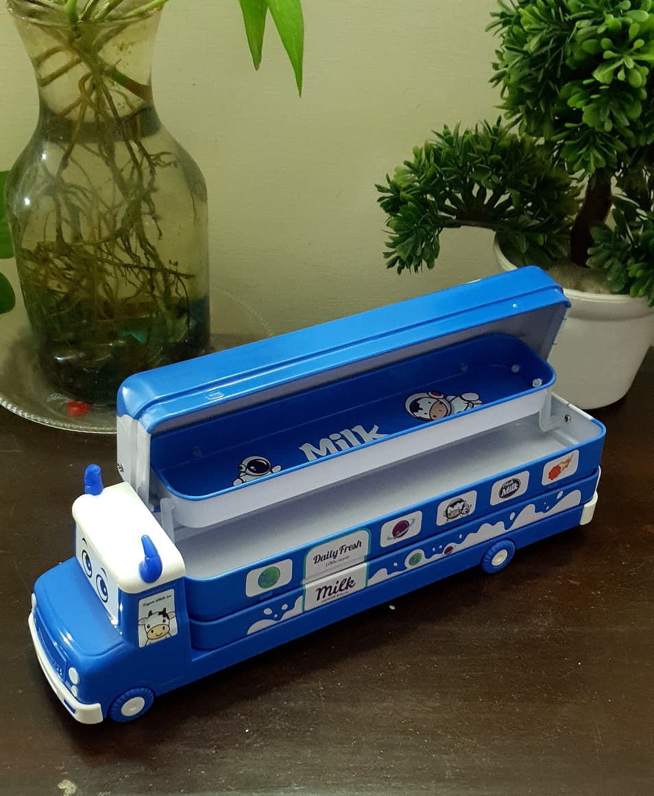 Cow Milk Van Metal Pencil / Compass Box with Stationery
