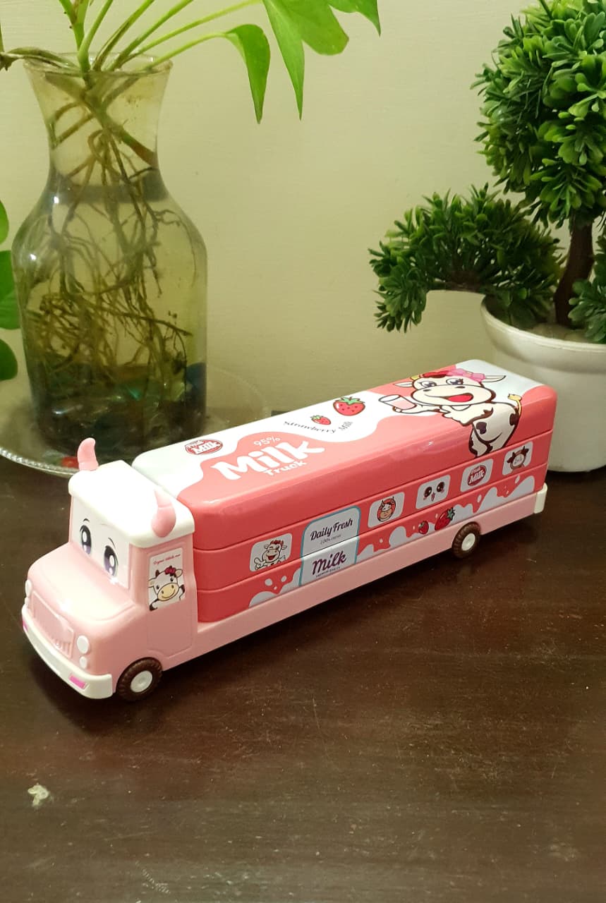 Cow Milk Van Metal Pencil / Compass Box with Stationery