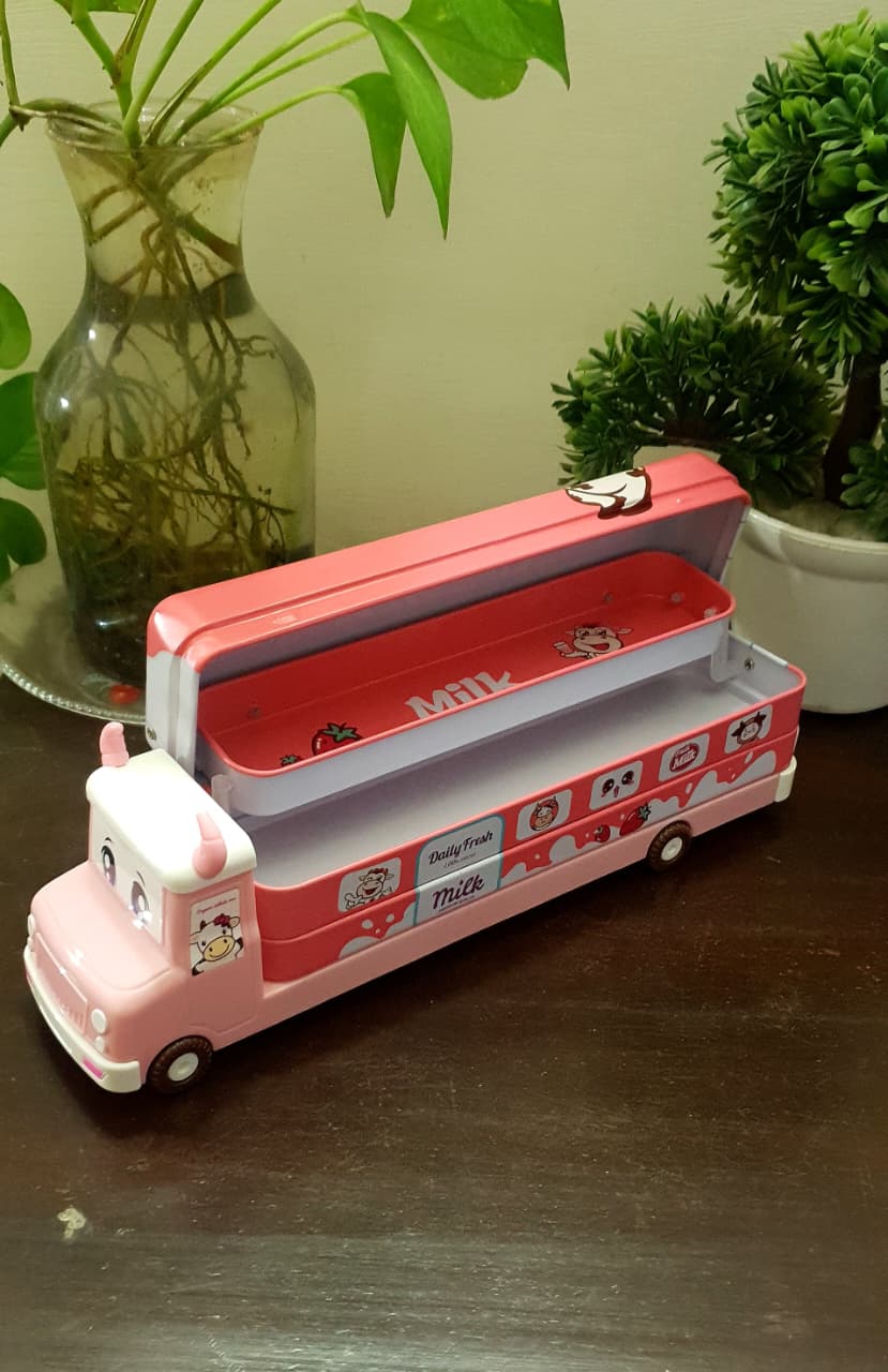 Cow Milk Van Metal Pencil / Compass Box with Stationery