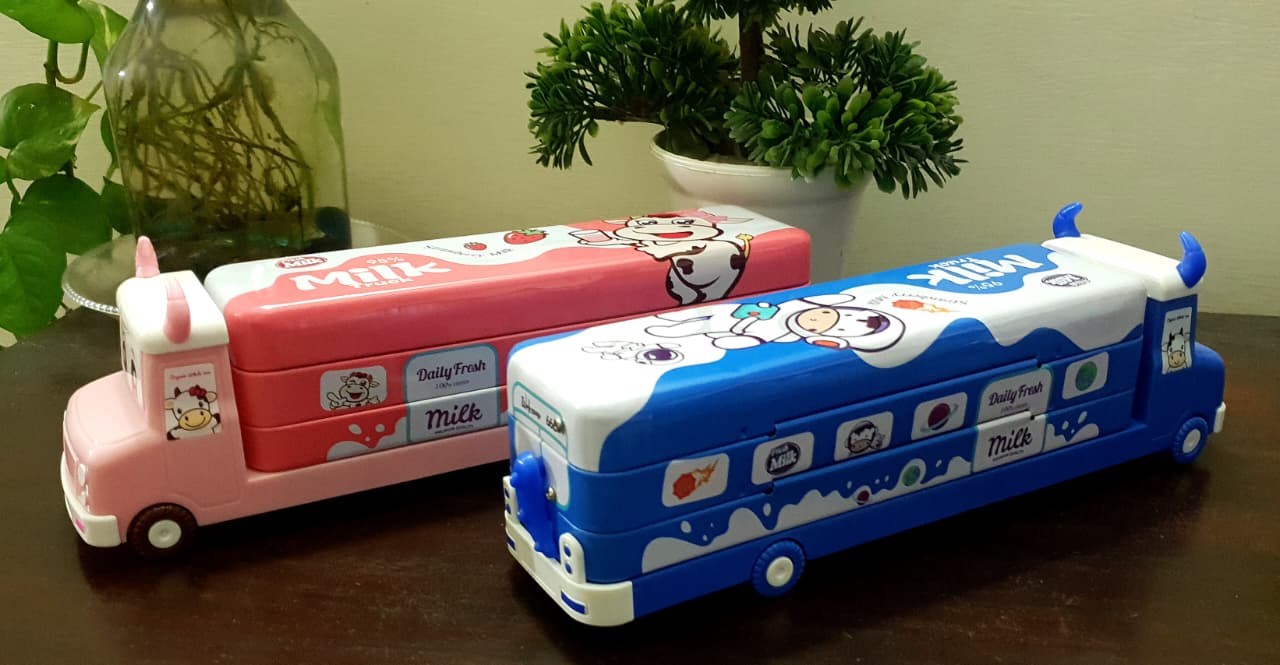 Cow Milk Van Metal Pencil / Compass Box with Stationery