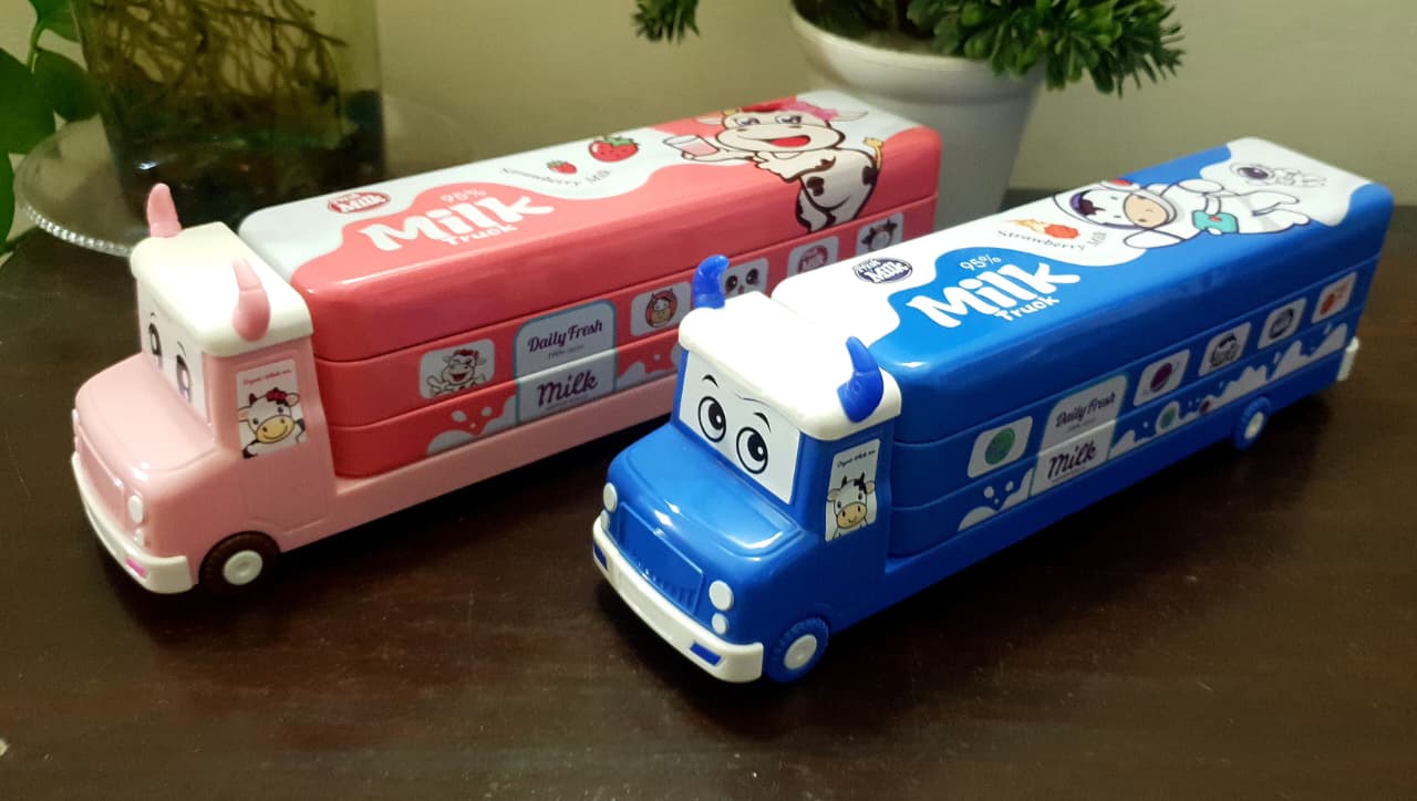 Cow Milk Van Metal Pencil / Compass Box with Stationery