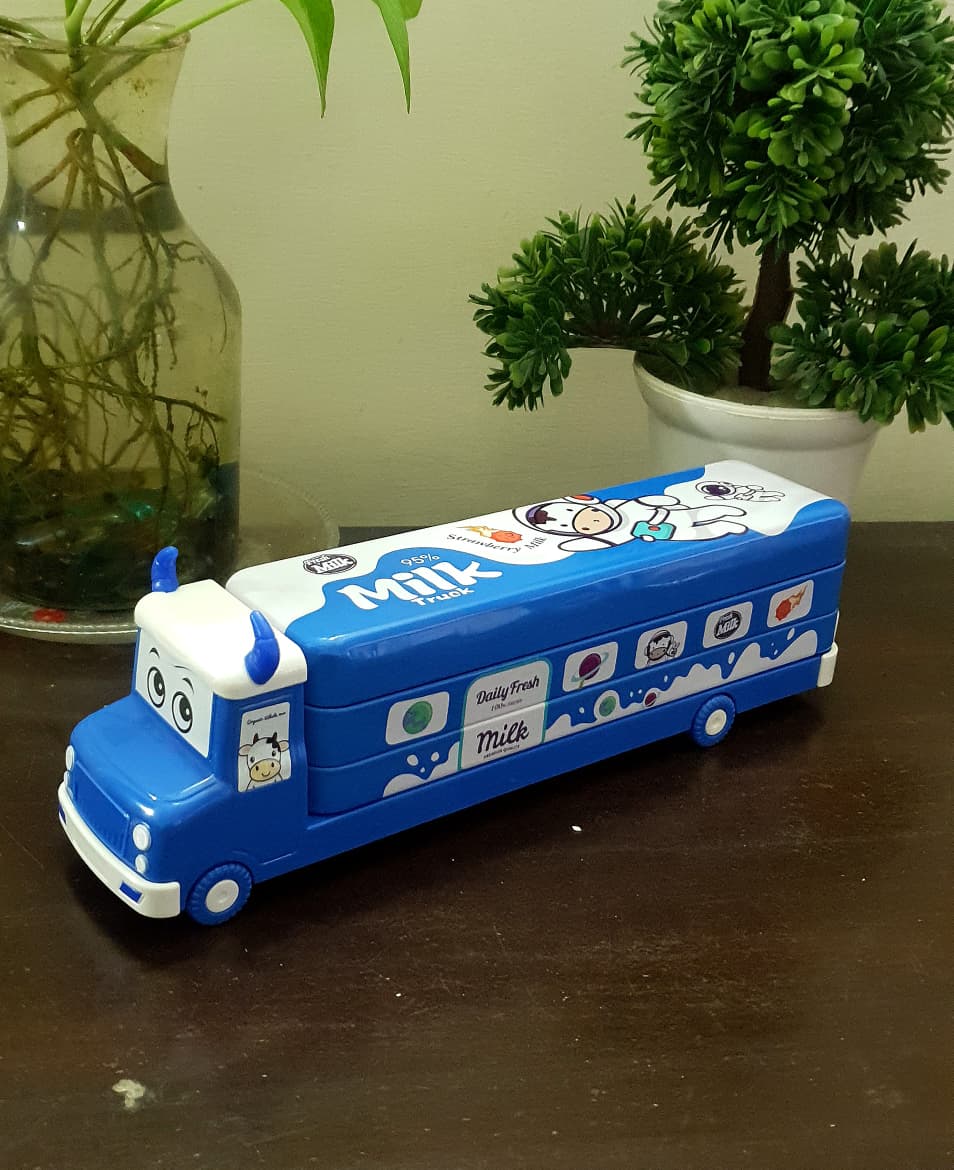 Cow Milk Van Metal Pencil / Compass Box with Stationery