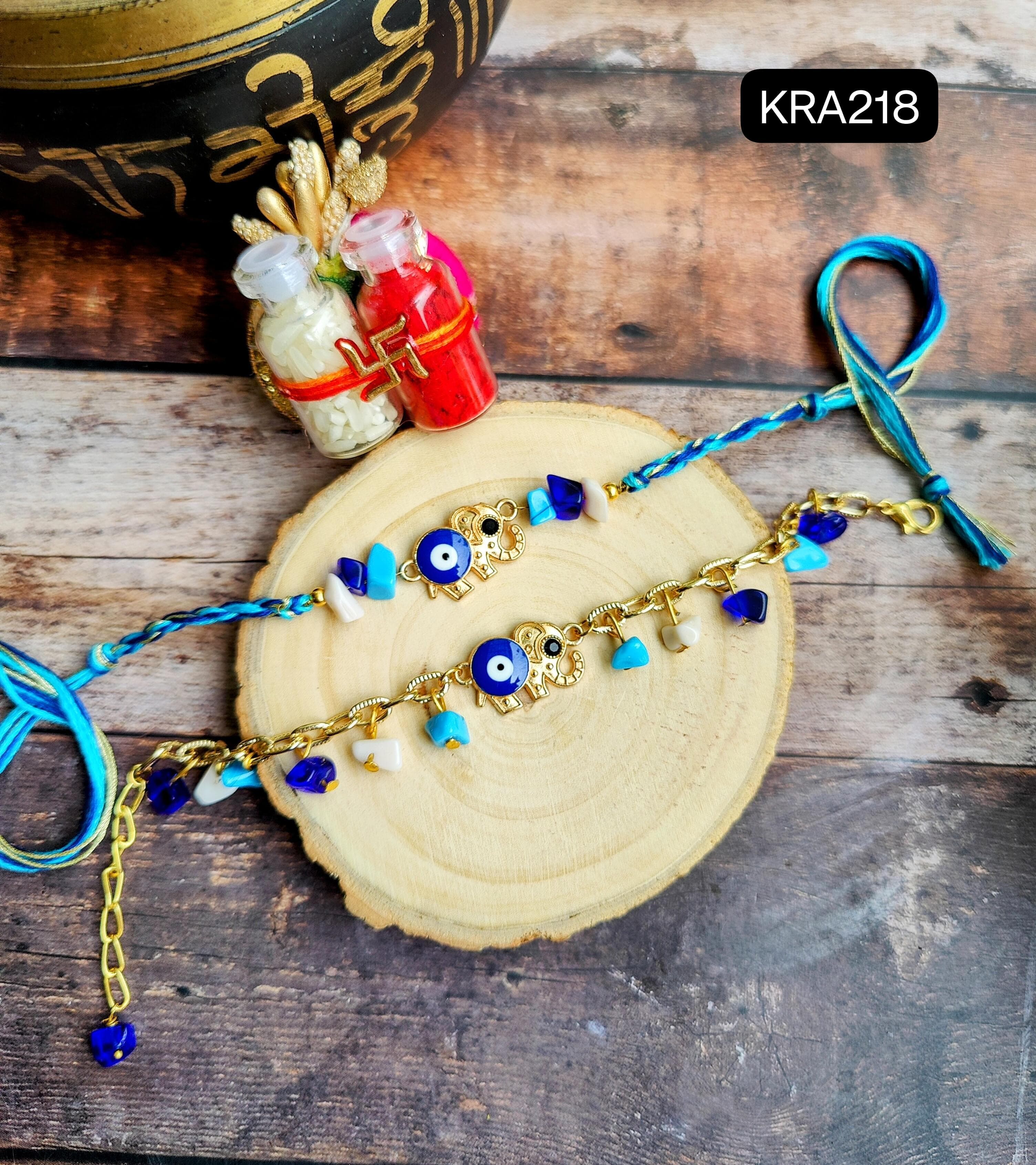 Elephant Shaped Evil Eye Rakhi Pair for Bhai-Bhabhi