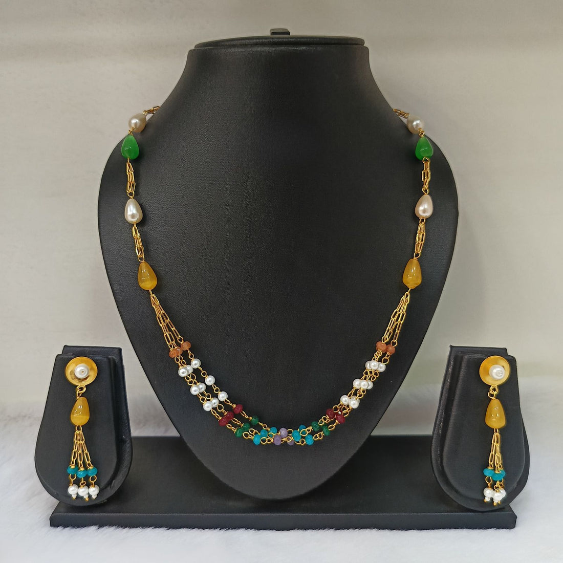 Fancy Beads Design Mala Set with Micro Gold Polish