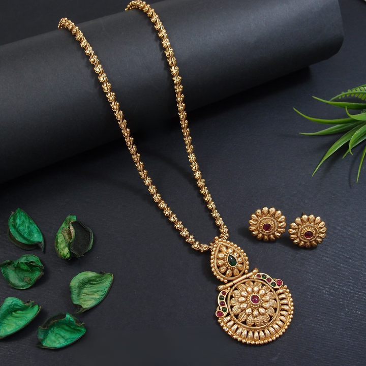 Fancy Chain Pendant Set with 1 Gram Rajwadi Gold Polish
