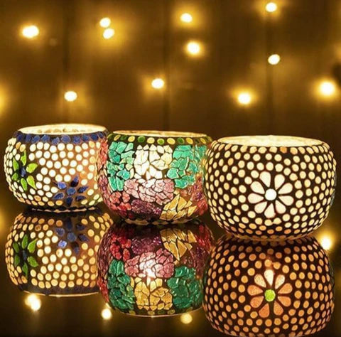 Mosaic Glass Tealight Candle Holders