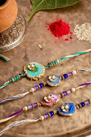 Multicolor Natural Agate Stone Rakhi Kundan stone embellishments
