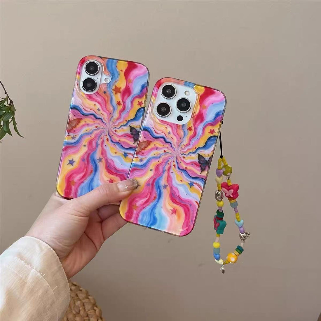 Colorful Rainbow iPhone Case with Butterfly Charm – Soft & Stylish Cover
