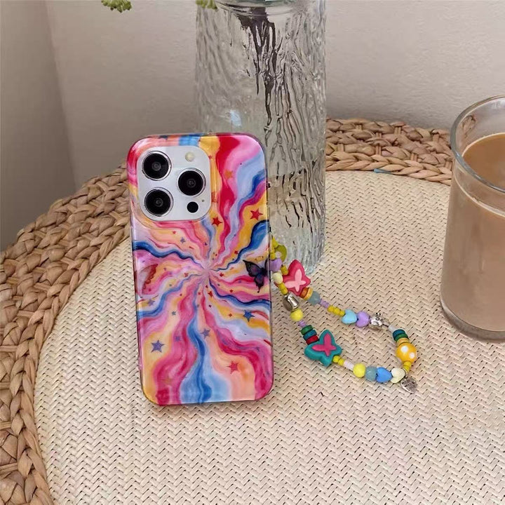 Colorful Rainbow iPhone Case with Butterfly Charm – Soft & Stylish Cover