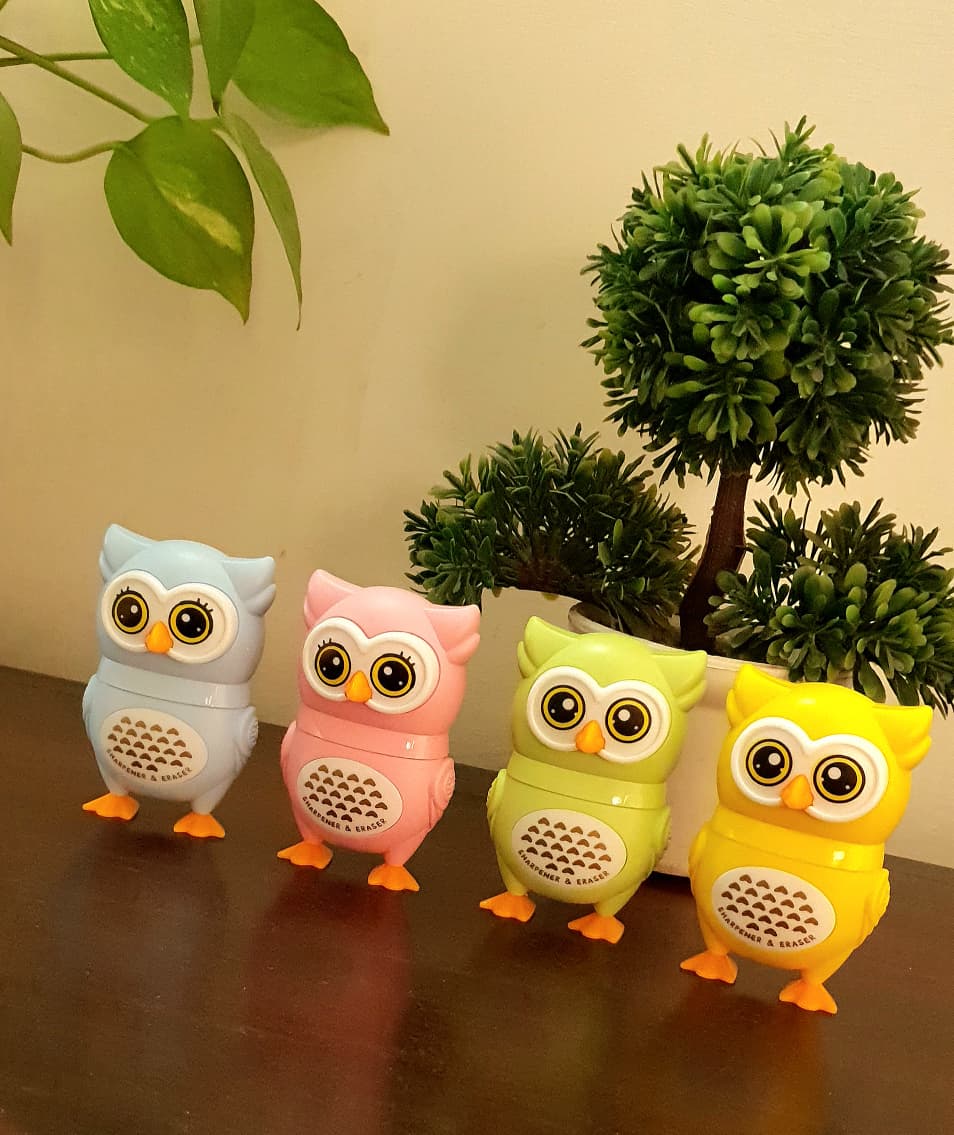 Cute Owl Design Pencil Sharpener & Eraser Set