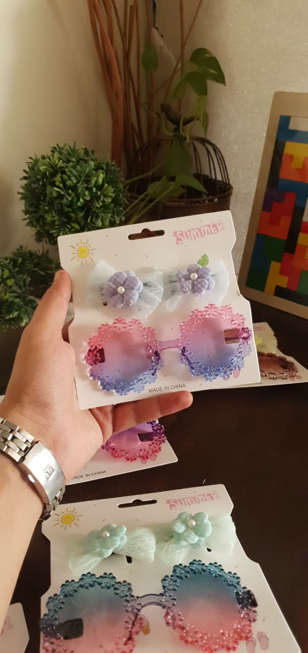 Pastel Bow Hairpin with Floral Sunglass Combo