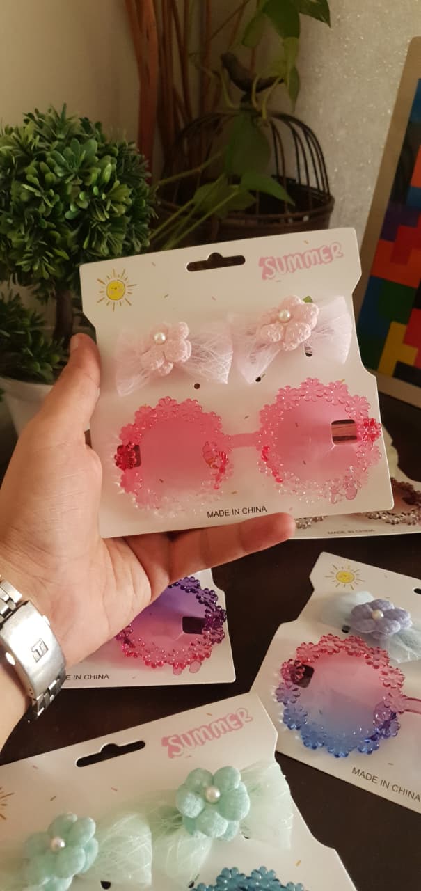 Pastel Bow Hairpin with Floral Sunglass Combo