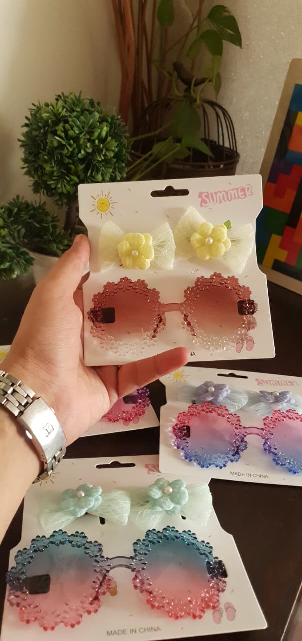 Pastel Bow Hairpin with Floral Sunglass Combo