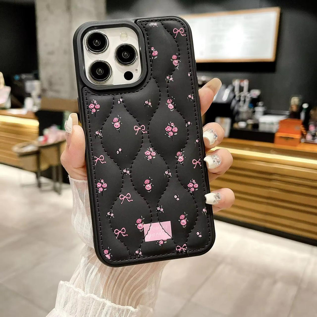 Quilted Rose & Bow Luxe iPhone Case