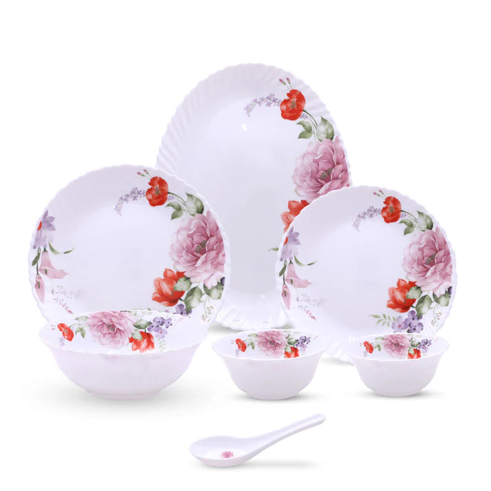 33 PC | White FESTON Shape | Dinner Set | Sanjeev Kapoor
