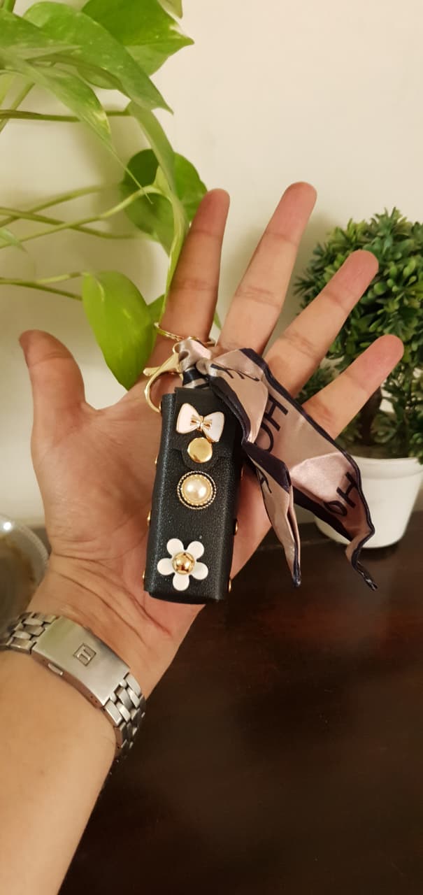 Studded Lipstick Holder With Scarf Keychain