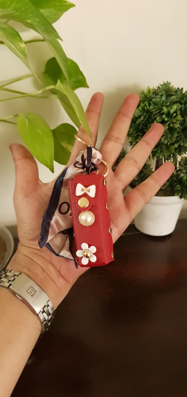 Studded Lipstick Holder With Scarf Keychain