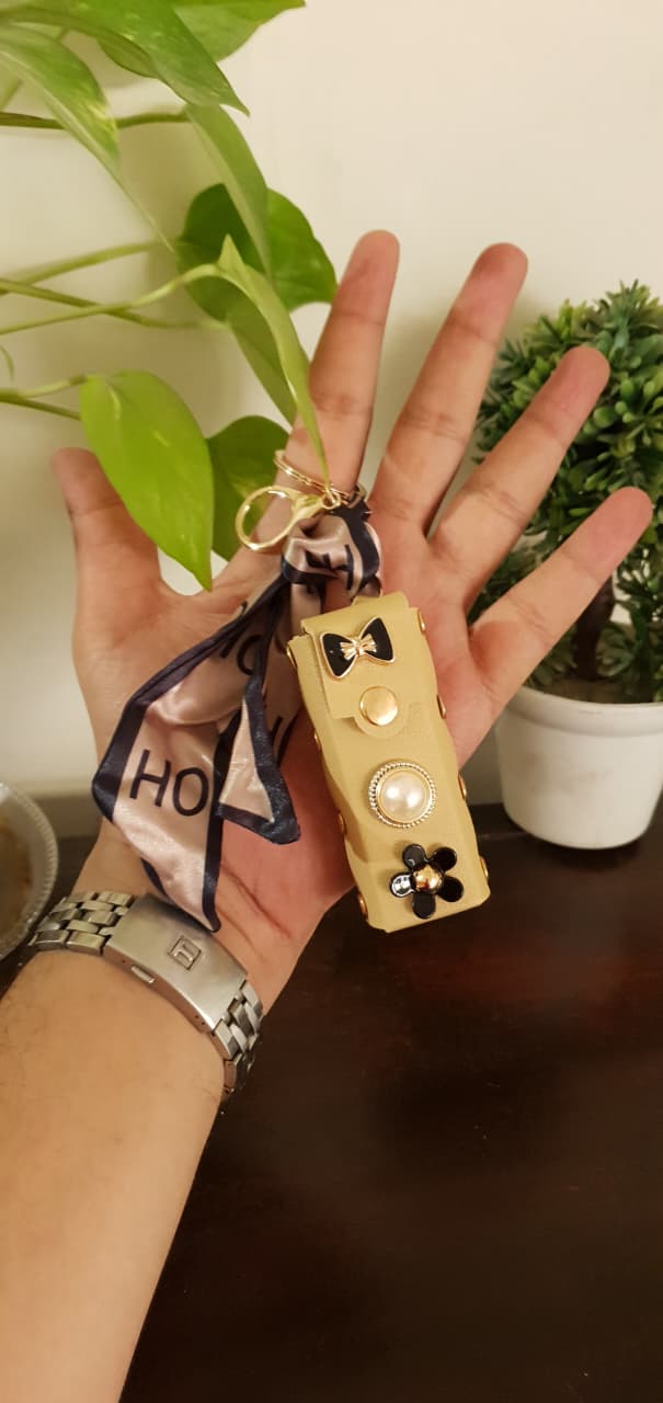 Studded Lipstick Holder With Scarf Keychain