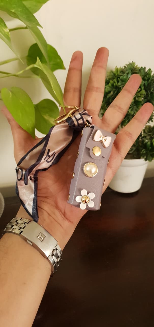 Studded Lipstick Holder With Scarf Keychain