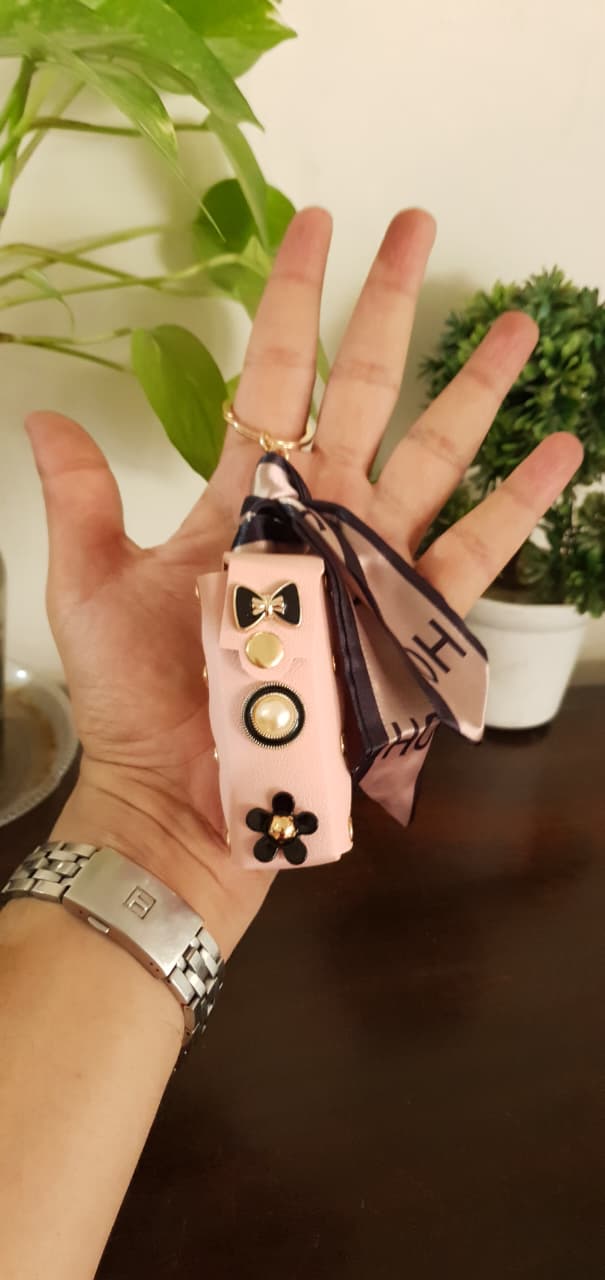 Studded Lipstick Holder With Scarf Keychain