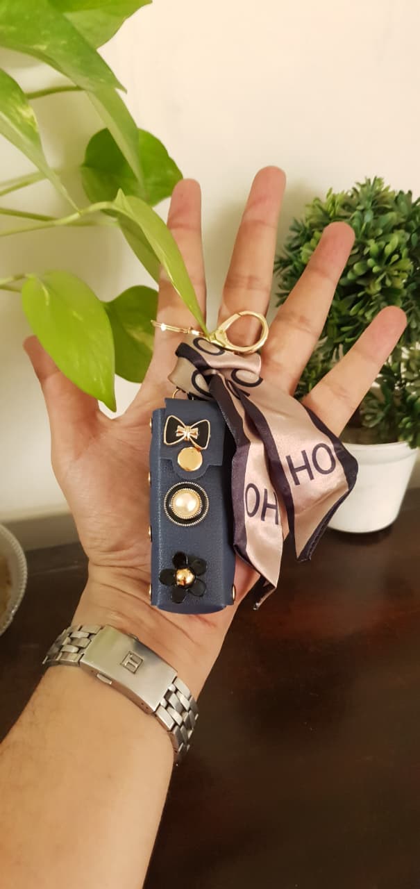 Studded Lipstick Holder With Scarf Keychain