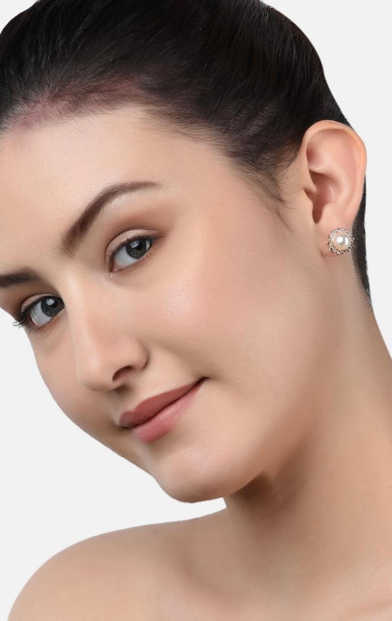 Set of 2 Gold-Plated Gold-Toned & White Contemporary Studs Earrings