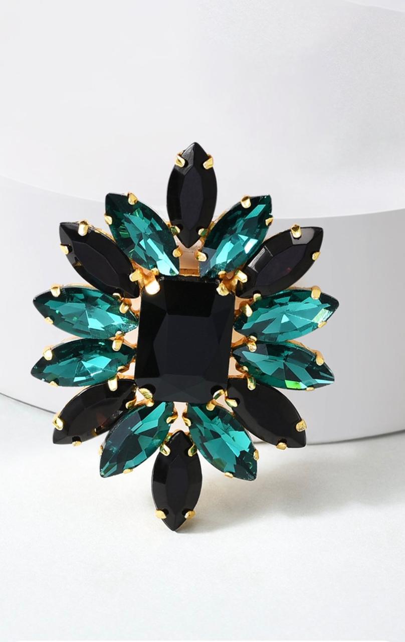 Black & Green Crystal Shine Stones Party Finger Ring