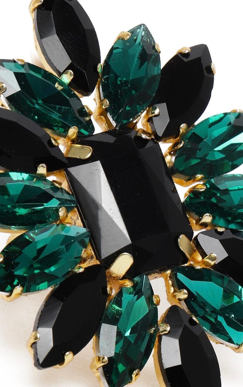 Black & Green Crystal Shine Stones Party Finger Ring