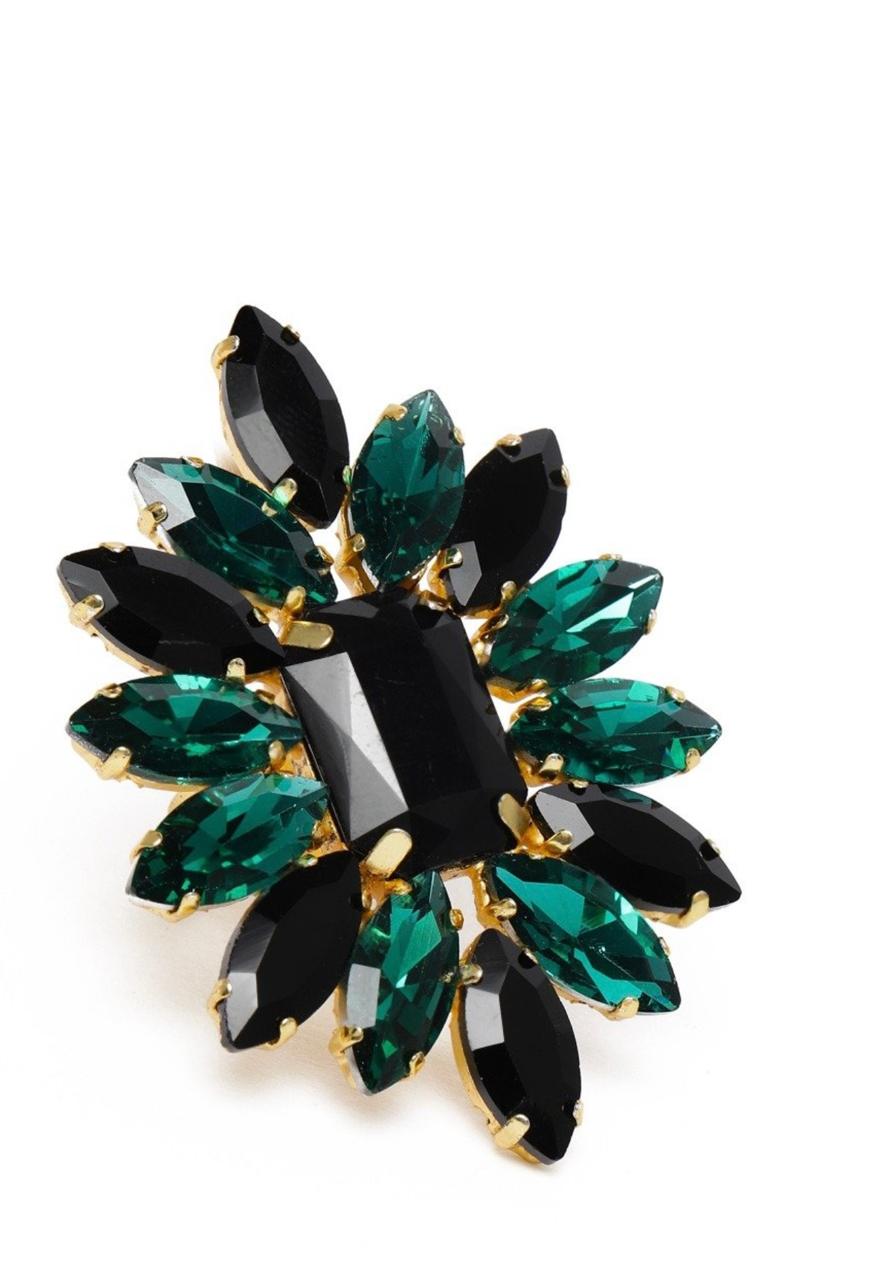 Black & Green Crystal Shine Stones Party Finger Ring