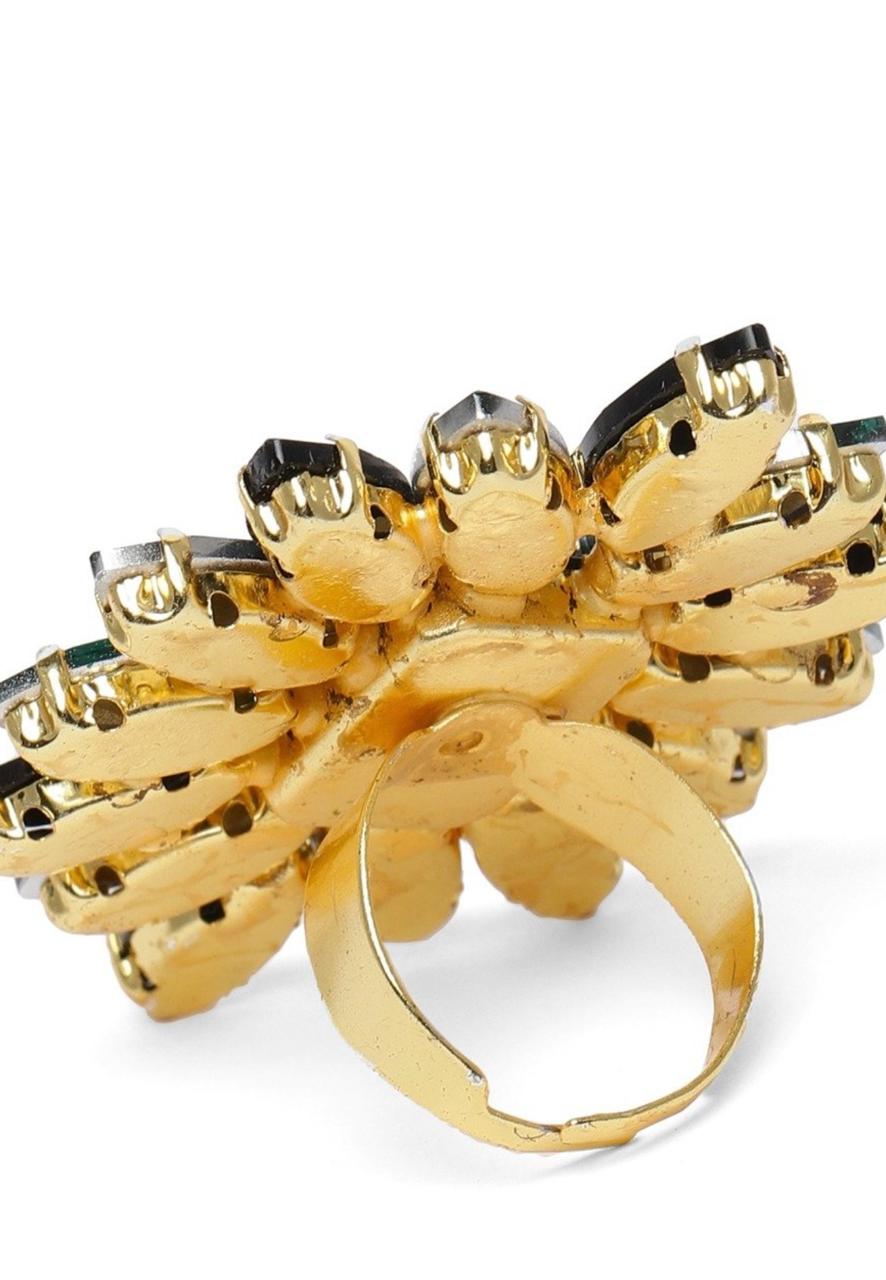 Black & Green Crystal Shine Stones Party Finger Ring